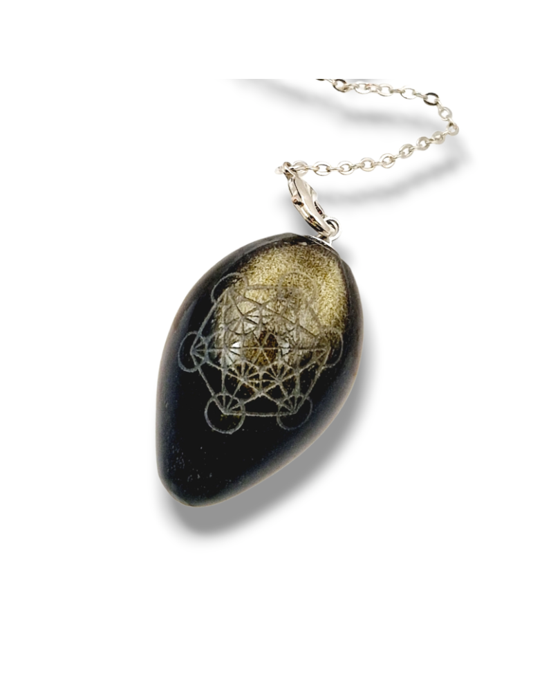 Pendule Métatron Oeuf obsidienne dorée