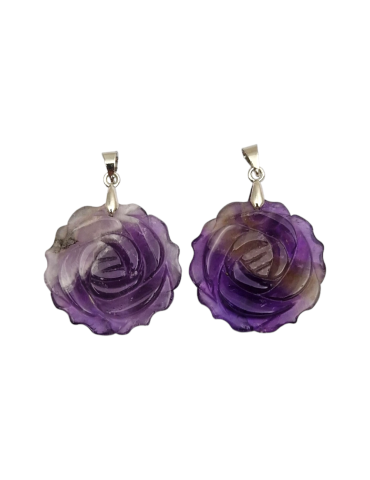 Pendentif Fleur rose en Améthyste