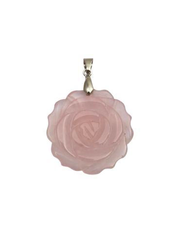 Pendentif Fleur rose en Quartz Rose