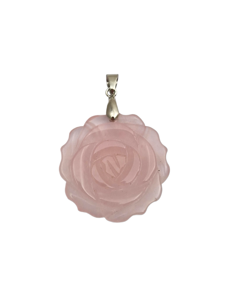 Pendentif Fleur rose en Quartz Rose