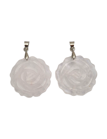 Pendentif Fleur rose en Cristal de Roche