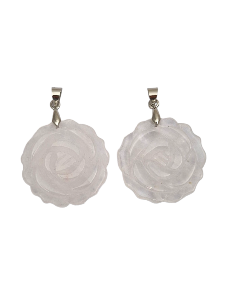 Pendentif Fleur rose en Cristal de Roche