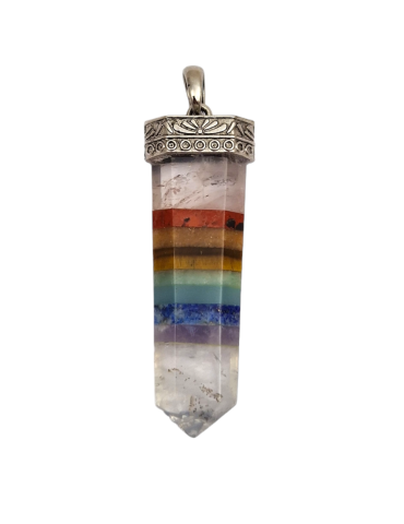 Pendentif 7chakras en Cristal de roche 6cm